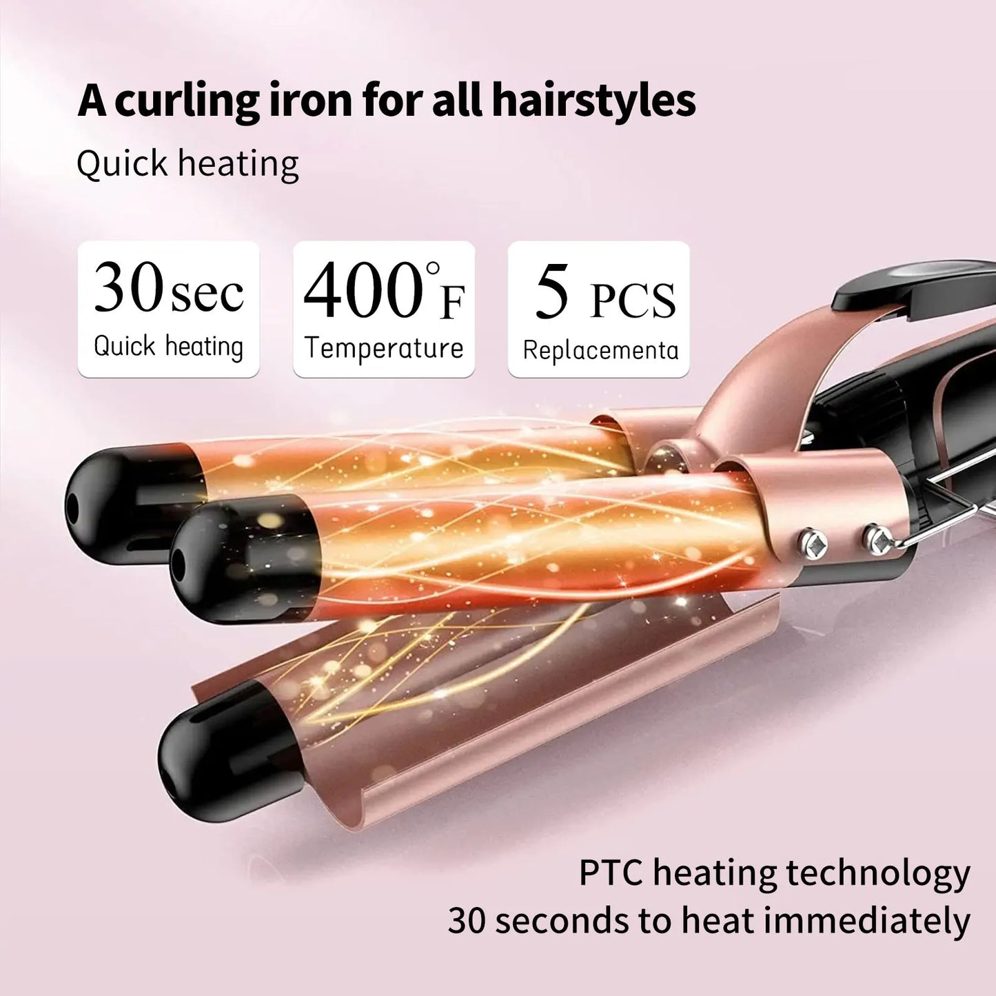Customizable Electric Curling Iron Hair Tools Professional Roller Curls Wand Fast Heating Up Curling Iron for All Hair Types