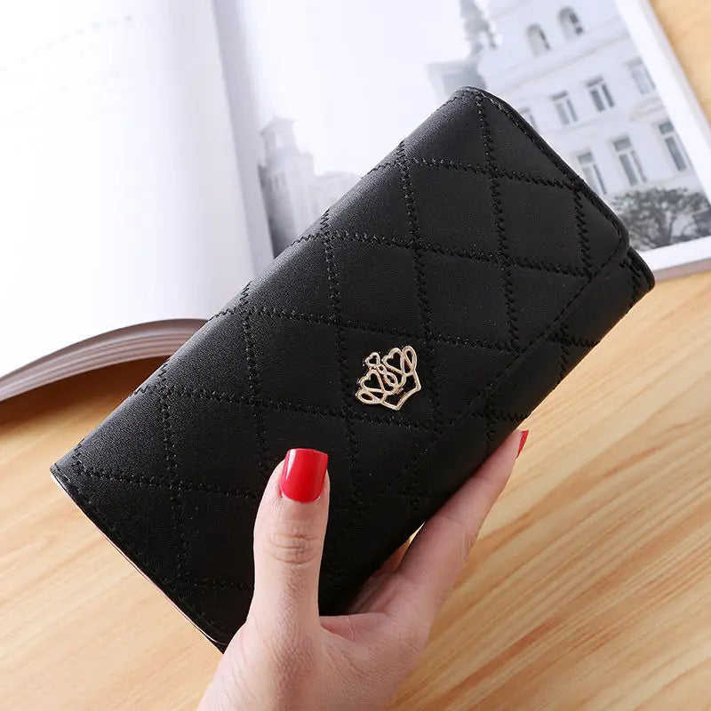 Plaid Long Wallet Women's PU Leather Slim Card Holder Coin Purse Phone Bag Money Organizer Fashion Wallet Good Vibrations