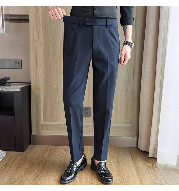 Men Suit Pants 2025 Autumn Elastic Waist Solid Slim Fit Dress Pants Office Business Casual Trousers High Quality Men's Clothing Good Vibrations