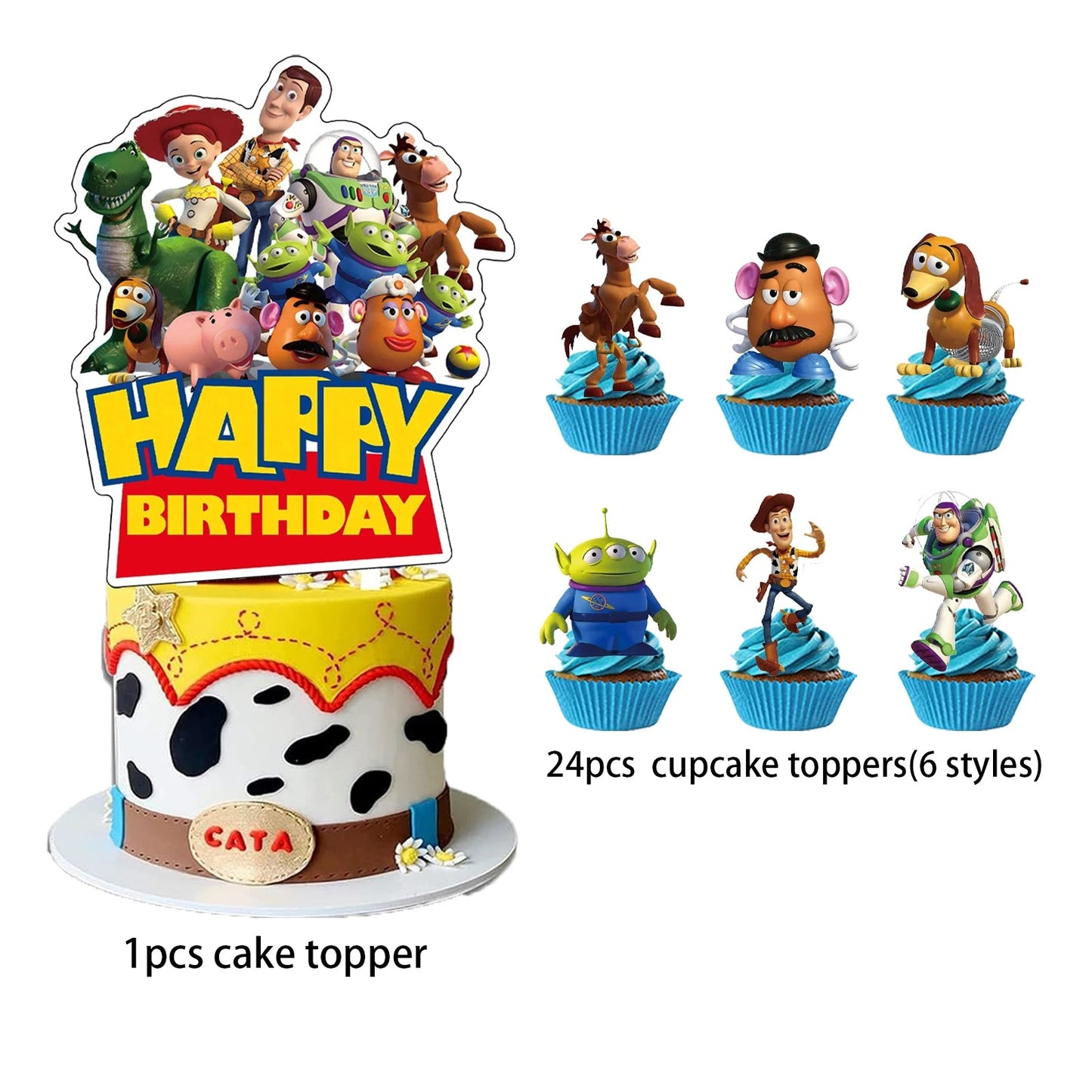 Toy Story Cake Topper、Cupcake Toppers ,Toy Story Birthday Decorations,Theme Party Supplies, Toy Story Birthday Cake Decorations Good Vibrations