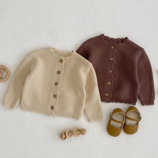 Toddler Baby Girls Knitted Cardigan Clothes for Spring Autumn Solid O-Neck Kids Knitwear Sweater Coat Good Vibrations