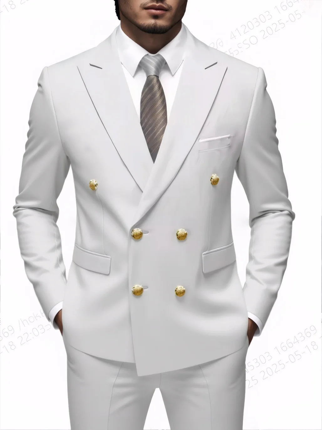 Suit (Blazer + Trousers) Men's Fashionable Gentleman Business Double-breasted Solid-color Banquet Host Casual Wedding Suit Good Vibrations