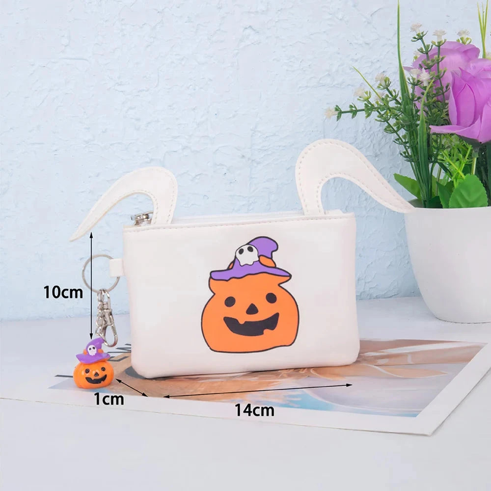 Halloween Pattern Coin Purse For Women Card Wallet Students Multi Pocket Zipper Key Bag Portable Lipstick Bank Card Storage Bag Good Vibrations