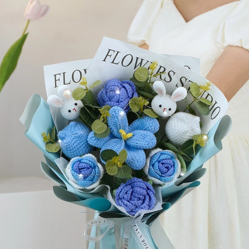 Teachers' Day Gift Bouquet Cross-border Finished Product Hand-knitted Wool Large Opening Tulip Simulation Flower Wholesale Good Vibrations