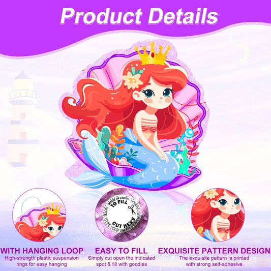 Mermaid Piñata,13.6'' Mermaid Party Pinata Set-Mermaid Piñata Large Blindfold Stick etc Mermaid Birthday Party Supplies for Kids Good Vibrations