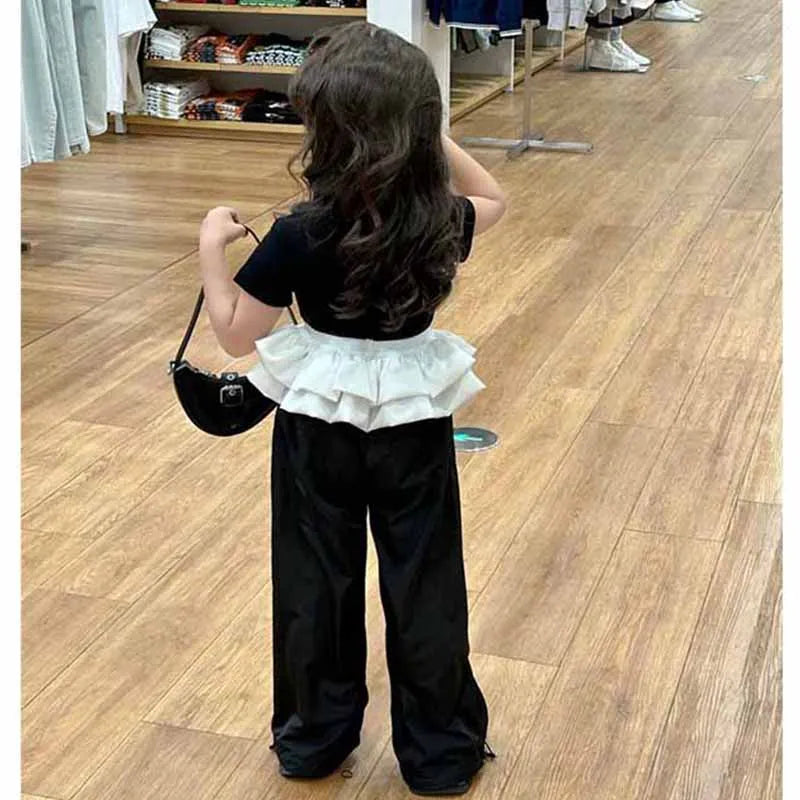 Girls Bow Clothing Sets Children's Fashion Tops Suit Baby Knotbow Short-Sleeve Tops+Pants 2Pcs New Summer Sweet Kids Clothes Good Vibrations