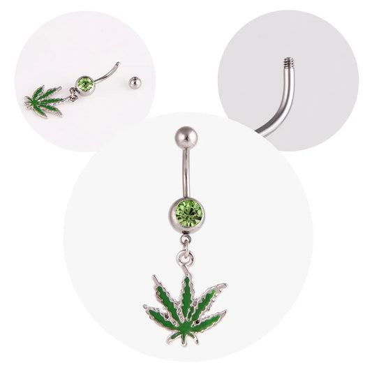 1PC Green Maple Leaf Belly Navel Ring Leaves Weed Dangle Belly Button Piercing Jewelry Surgical Steel Barbell Botton Piercing Good Vibrations Adult Super Store