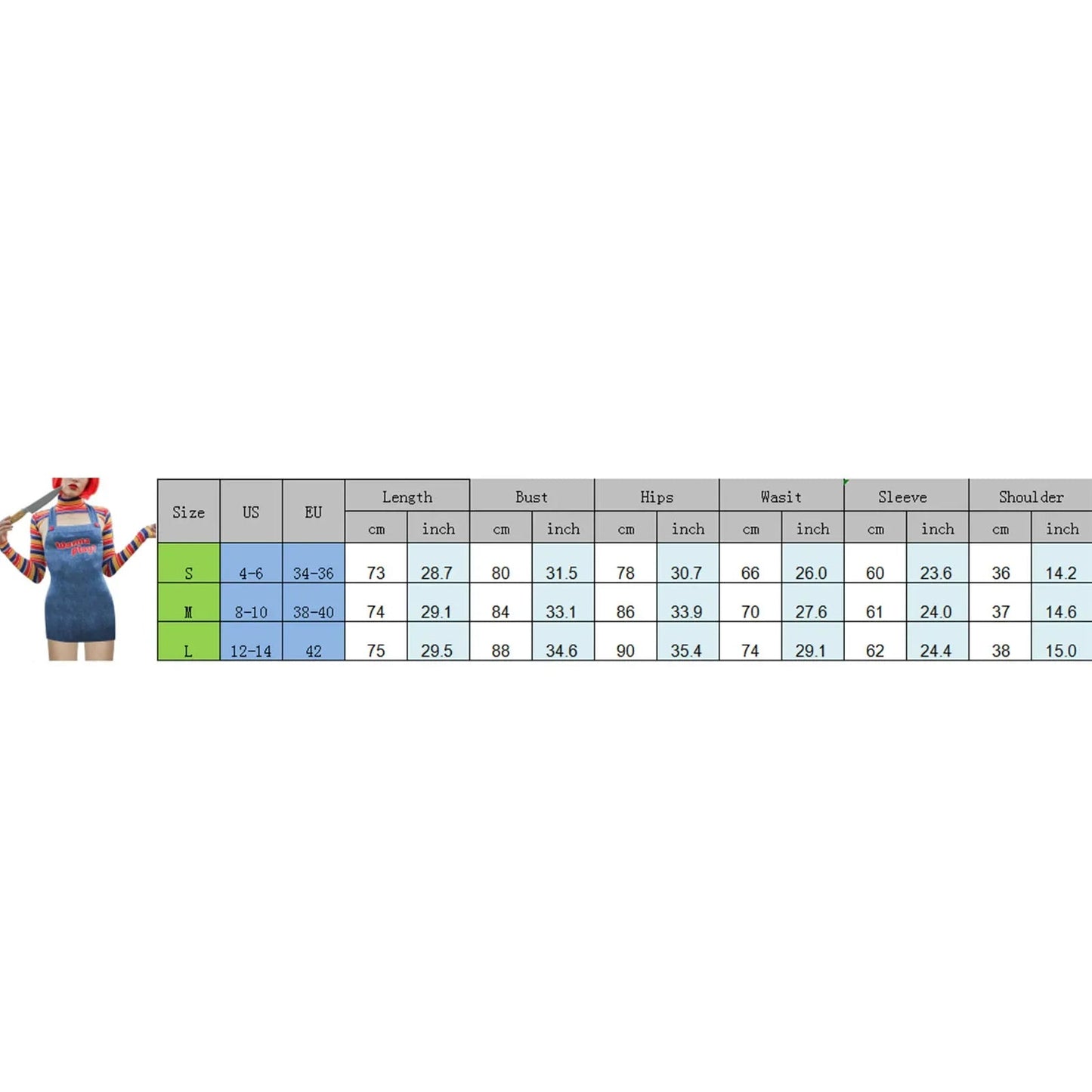 Halloween Costumes for Women Scary Nightmare Killer Doll Wanna Play Movie Character Bodysuit Chucky Doll Costume Set Good Vibrations