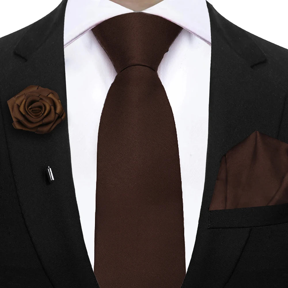 Mens Ties Set Sage Green Pink Grey Brown NeckTie Pocket Square Brooch Wedding Tie Suit Accessories Fit Group Holiday Party