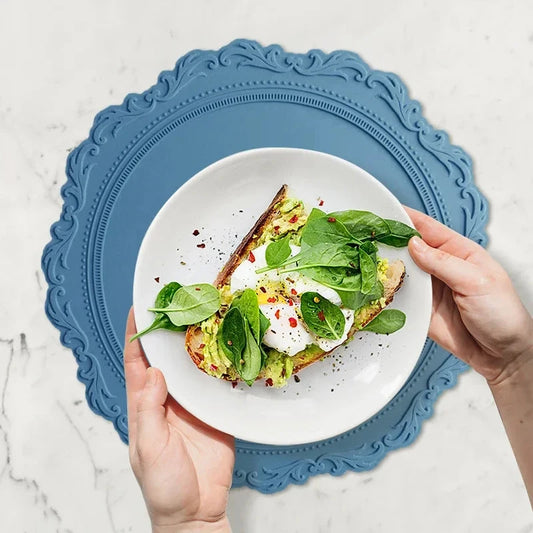 34CM Silicone Placemat Round Flower Coffee Dinner Table Mat Embossed Pink Coaster Heat Resistant Kitchen Tableware Dining Mat Good Vibrations