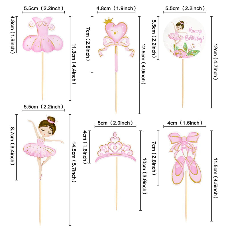 Pink Ballerina Girl Cake Topper Toppers Crown Dress Kids Happy Birthday Wedding Party Baby Shower Baking Cake Dessert DIY Decor Good Vibrations