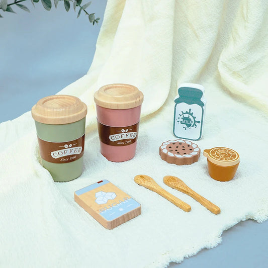 Role Pretend Play Children Simulation Creative Coffee Set Early Educational Afternoon Tea Role Playing Toys for Kids Wooden Toy Good Vibrations