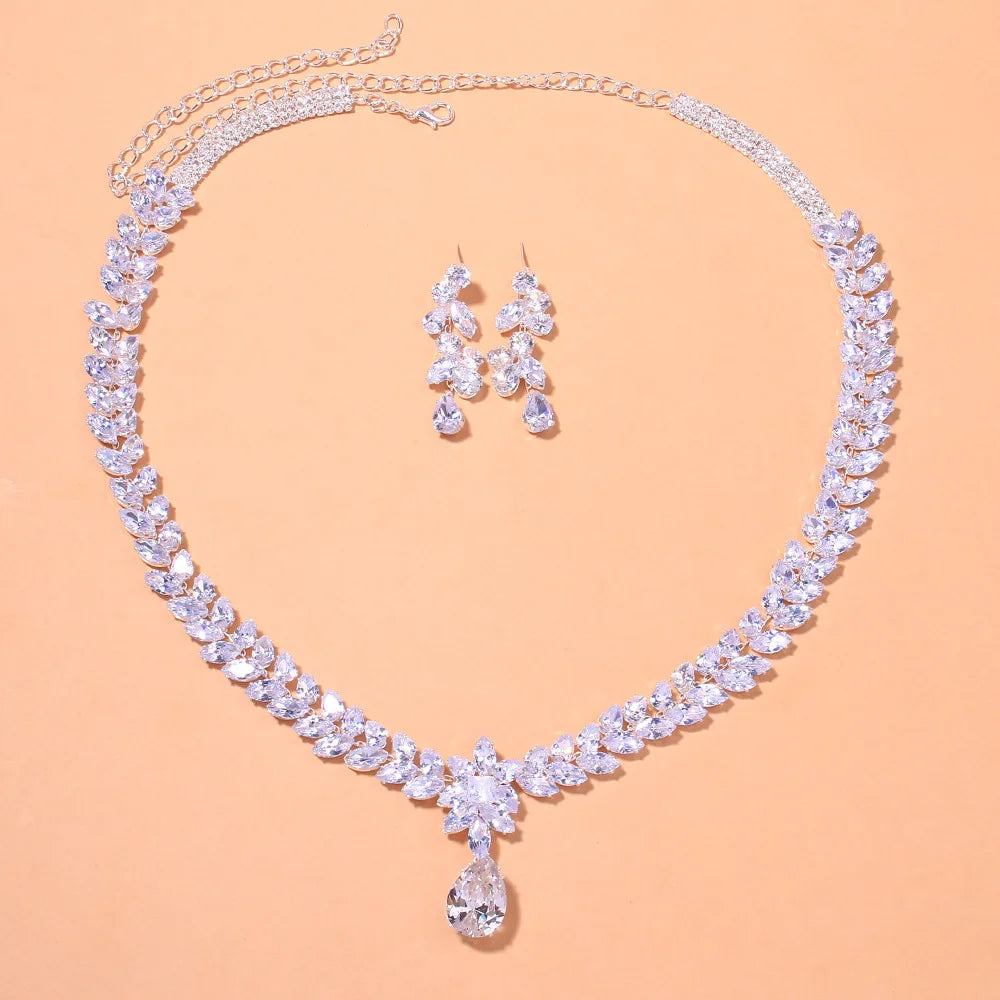Zircon Wedding Earrings Luxury Bride Jewelry set Fashion Women's jewelry Gold Plated Accessory Good Vibrations