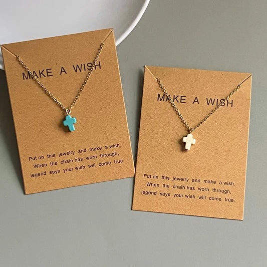 New Popular Cross Necklace for Women White Blue Color Fashion Pendant Choker Necklace Golden Color Link Chain Wholesale Jewelryj Good Vibrations