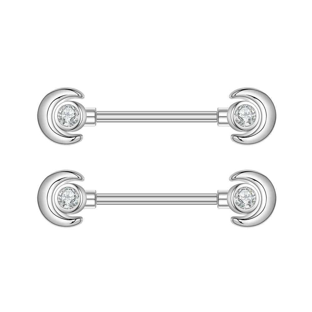 2pcs Stainless Steel Shield Bar Barbell Nipple Piercing Jewelry for Women Both Sides Screwed Sun Moon Flower Star Nipple Rings Good Vibrations Adult Super Store