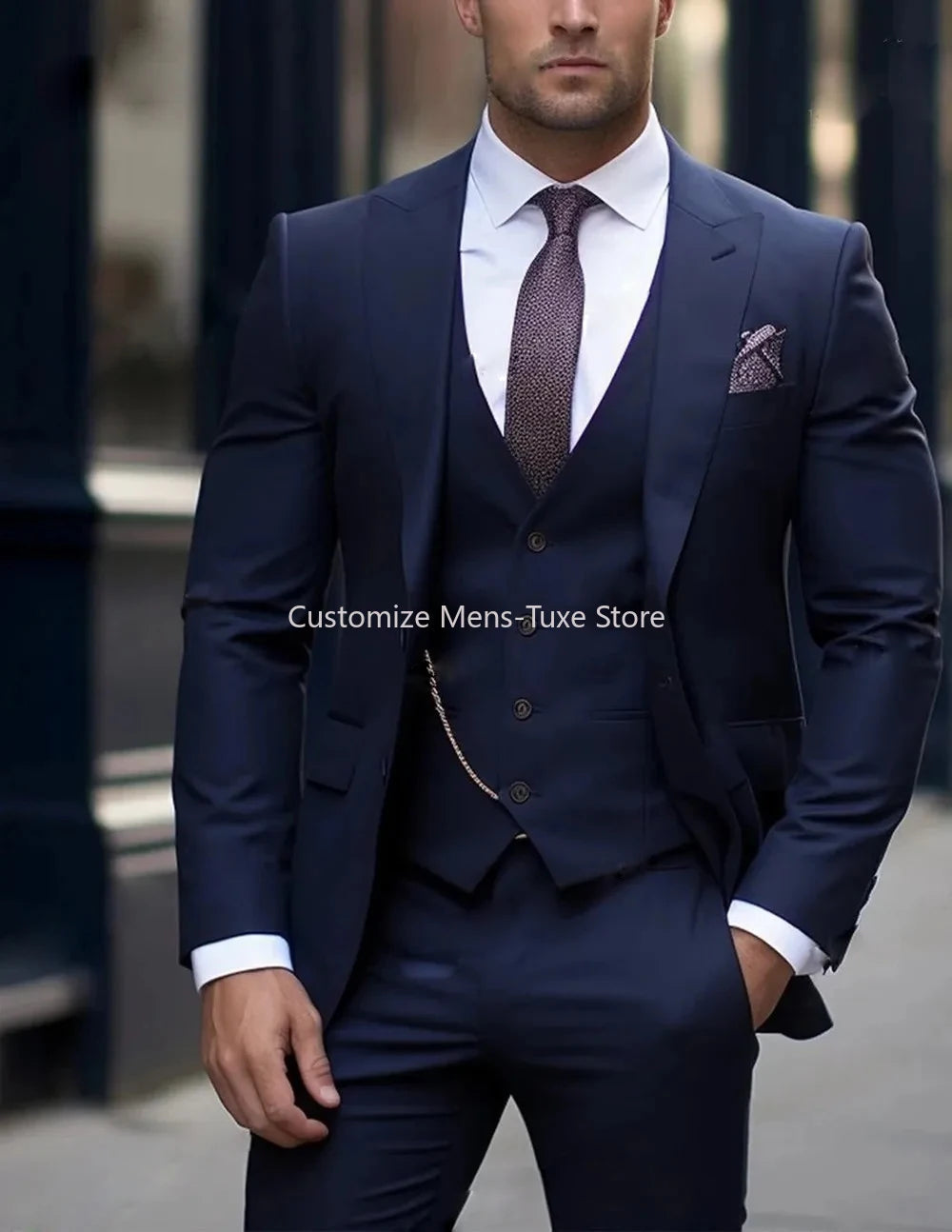 New Beige Suit Men Business Tuxedos Formal 3 Piece Set Jacket Vest Pants Single Breasted Groom Groomsman Prom Wedding Party Good Vibrations