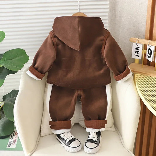 Baby Boys Clothing Set Autumn Winter Cartoon Lion Fleece Thick Hooded Jacket Coat Pants 3Pc Suit for 1-4 Years Kids Warm Outfits Good Vibrations