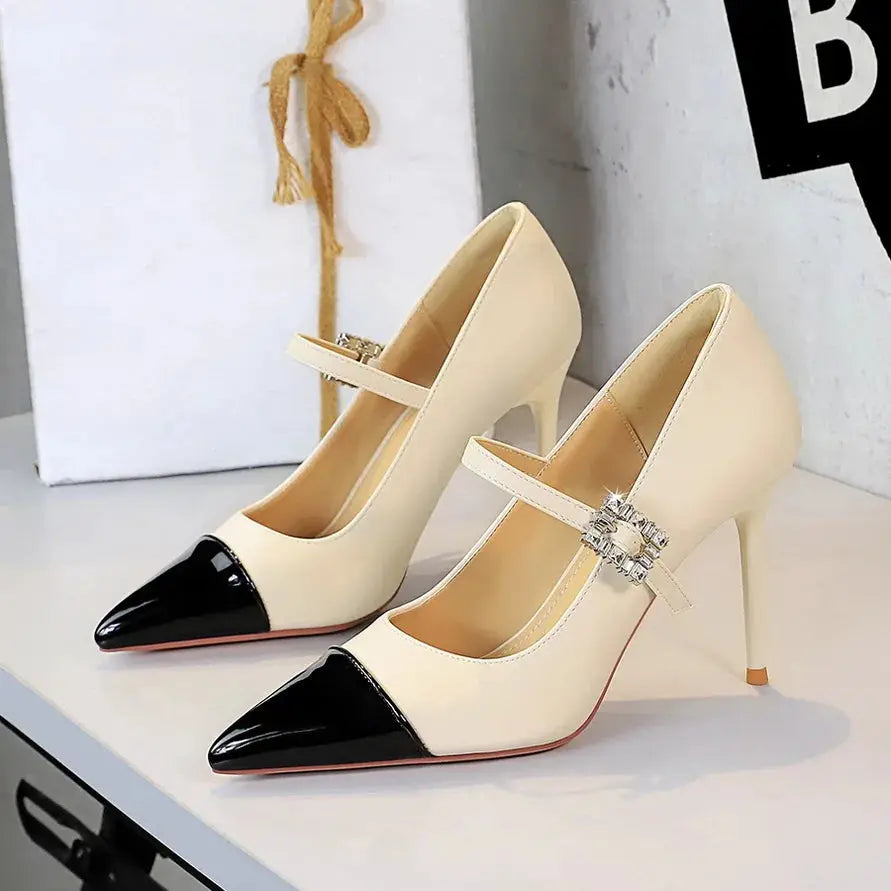 Women 9.5cm High Heels Lady Fashionable Rhinestone Pumps Female Pointed Toe Stiletto Heel Silk Comfortable Evening Shoes Good Vibrations