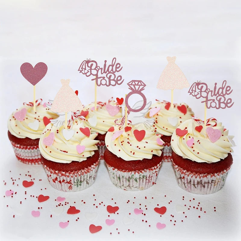 Rose Gold Glitter Bride To Be Diamond Ring Cake Decor Hen Party Cupcake Toppers Dessert Decor Wedding Bridal Shower Supplies Good Vibrations