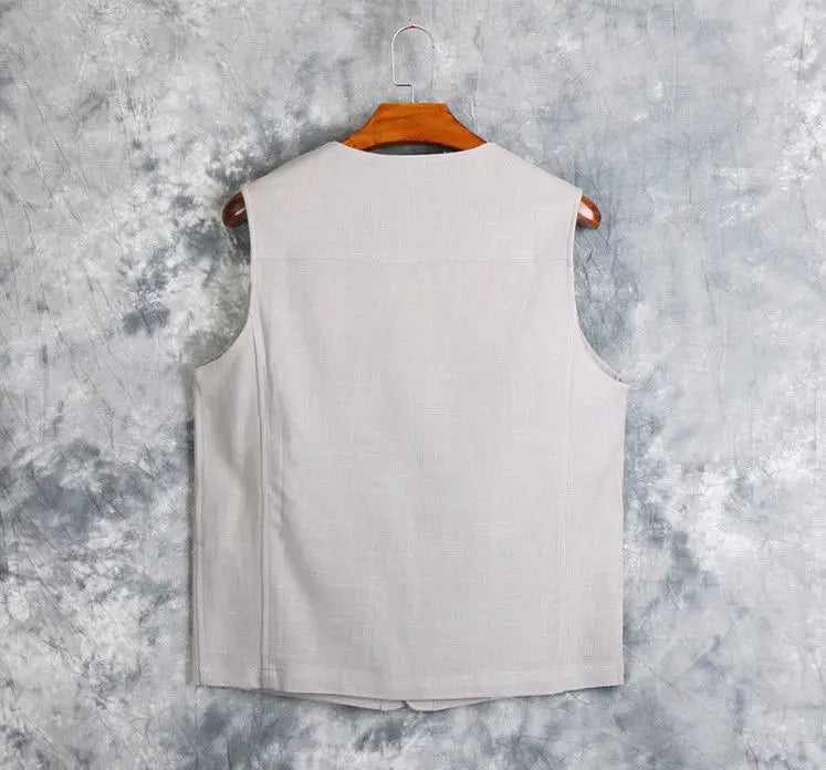 Men's Vest Dress Linen Cotton Waistcoat Jacket Male Formal Gilet For Mens Jeans Summer Casual Business Victorian Clothing