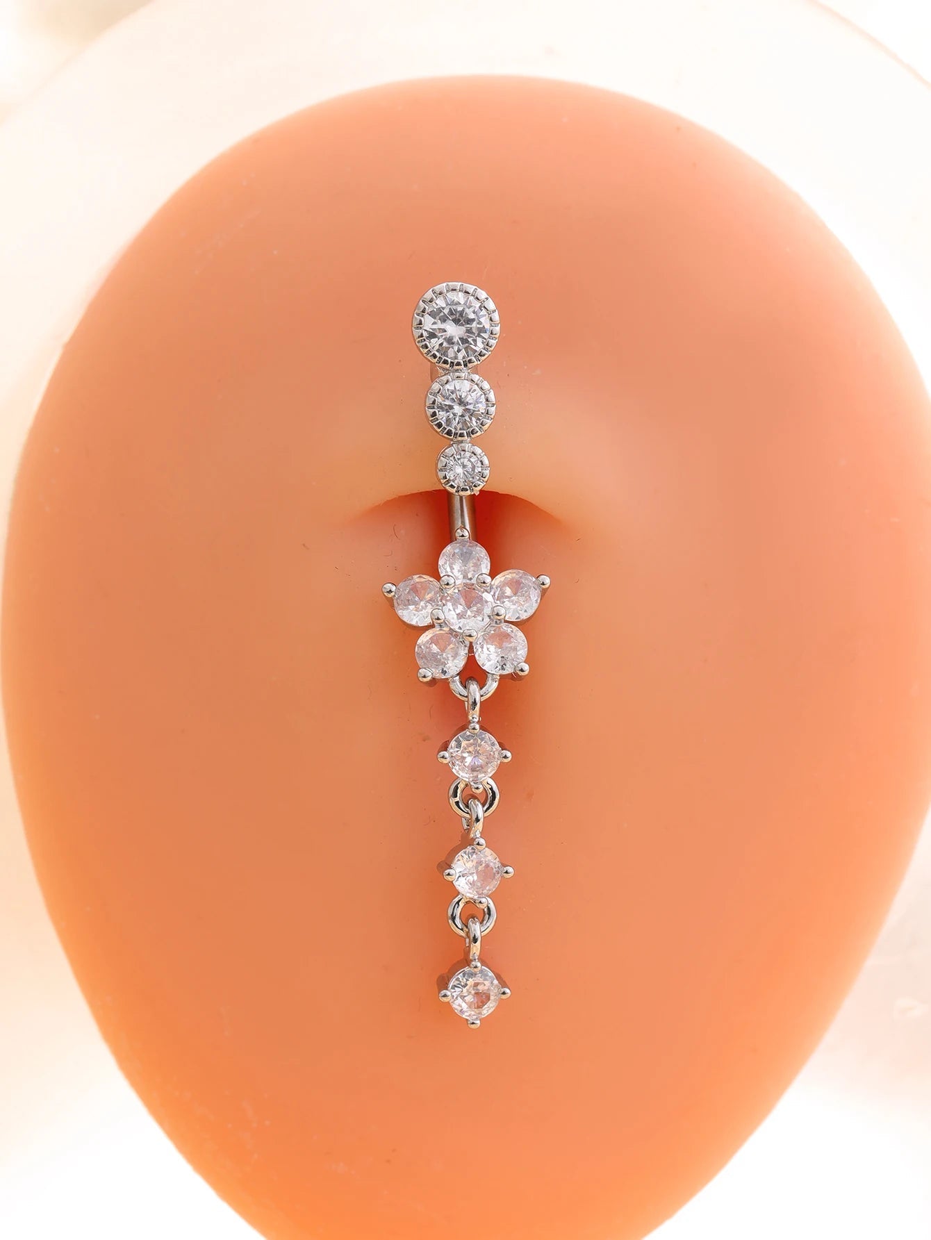 Gold Color Stainless Steel Belly Button Ring Long Dangled Flower CZ Crystal Navel Belly Piercing Rings for Women Sexy Jewelry Good Vibrations Adult Super Store