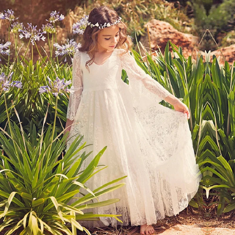 Flower Girl Dress Lace Chiffon Long Dresses Flower Girl Wedding Dress Summer Boho Birthday Party Wedding Dress For 2-14 Years
