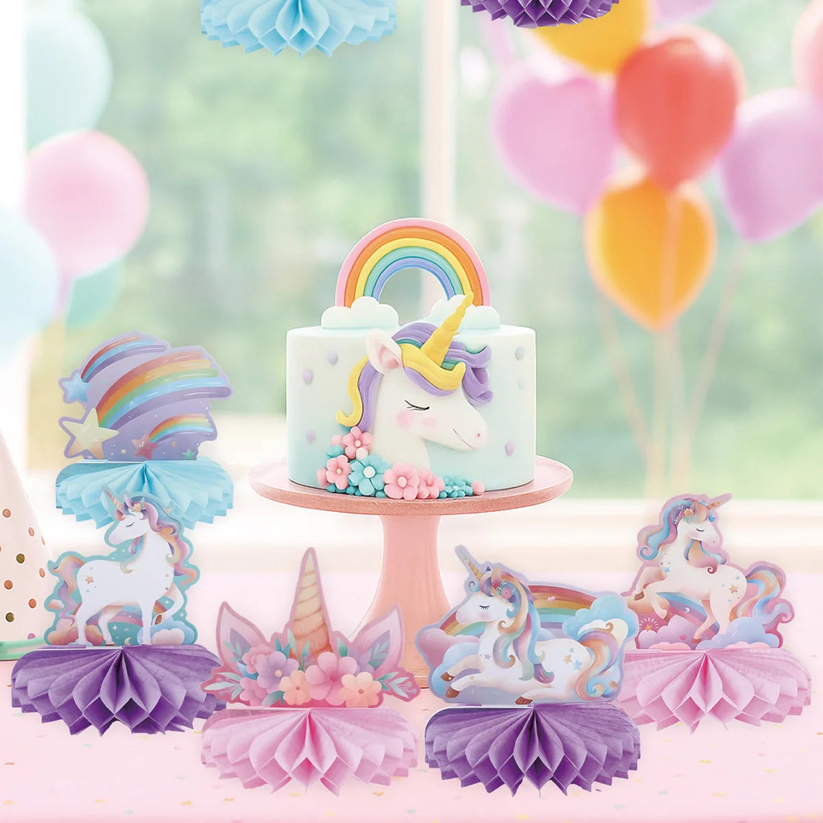 Rainbow Unicorn Honeycomb Ornament Set Rainbow Unicorn Birthday Party Decoration Kids Baby Shower Birthday Party Supplies Good Vibrations