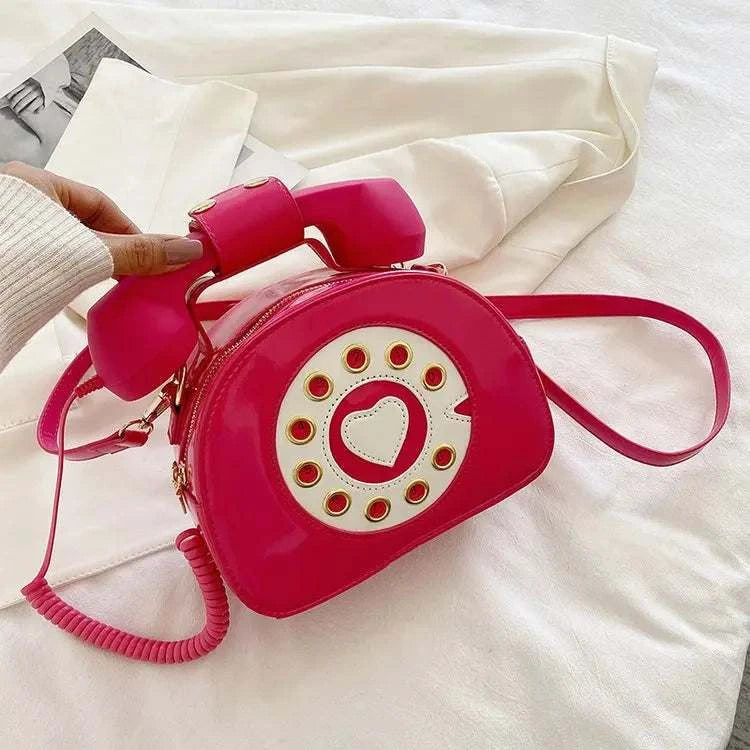 Women's Creative Shoulder Bag Telephone Shaped Crossbody Bag Retro PU Leather Designer Sweet Girl Phone Purses and Small Handbag Good Vibrations