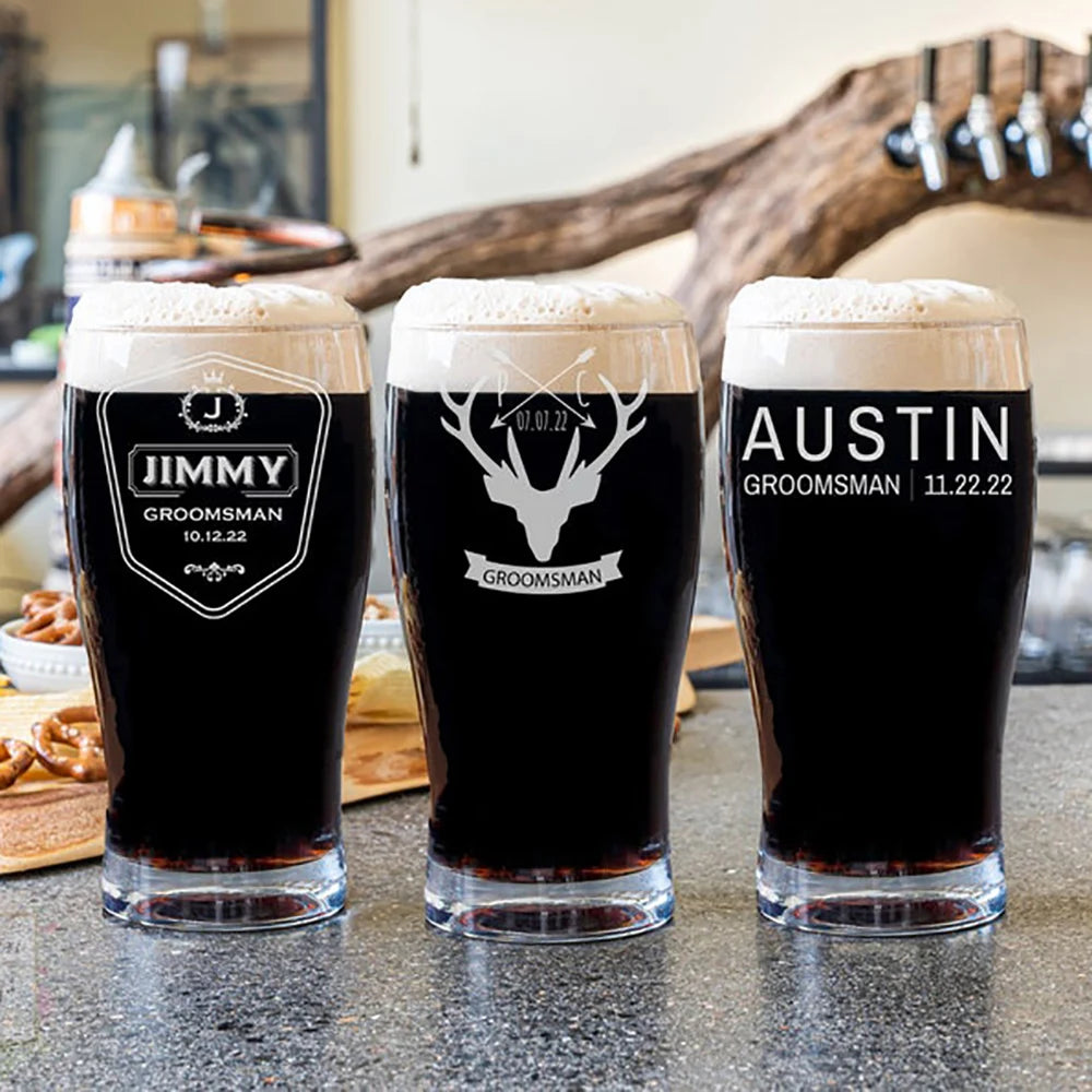 Personalized Custom Beer Mug Creative Transparent Glass Laser Engraved Pint Cup Wedding Party Favor Groomsmen Gift Good Vibrations