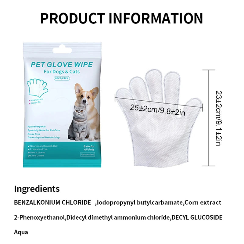 New 6PCS Pet Wash-Free Gloves Cat Bath Deodorant Wipes Disposable Cleaning Dry Cleaning Dog Wipes Gentle And Convenient Gloves Good Vibrations