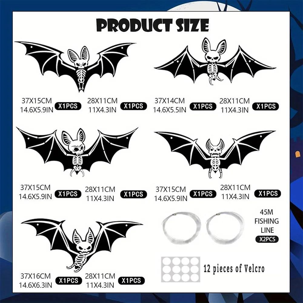 10pcs Halloween Hanging Glow-in-the-Dark Bats - 3D Glowing Green Plastic Decorations for Haunted House Parties Good Vibrations