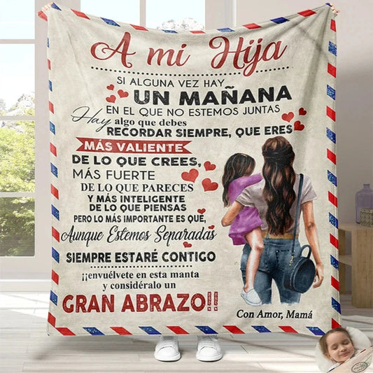 Flannel Blanket-A Mi Hija Letter To My Daughter Express Love Spanish Version Sofa Throw Blanket Thanksgiving Birthday's Day Gift Good Vibrations