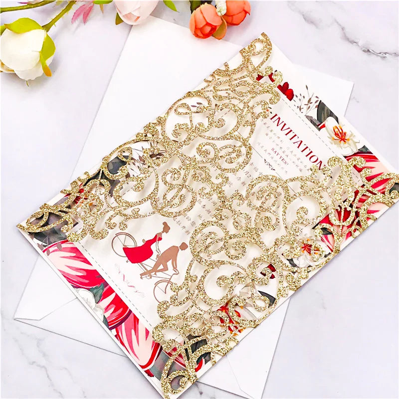 10Pcs Wedding Invitations Cards Tags Vintage Wedding Bridal Shower Engagement Sweet Birthday Gift Greeting Card Party Supplies Good Vibrations