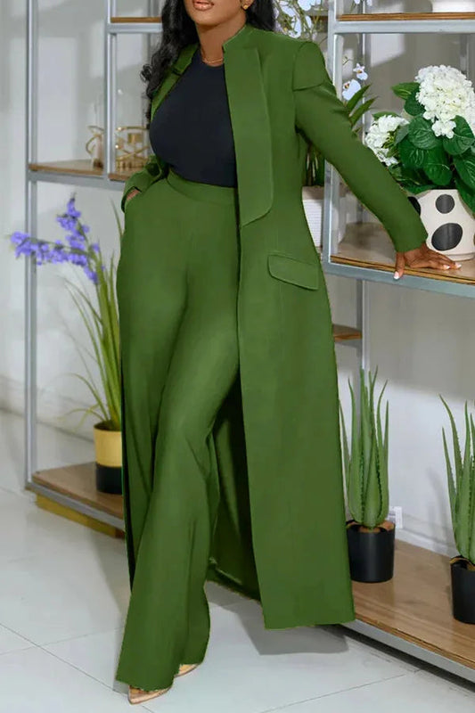 Women's Set Full Sleeve X-Long Blazer Coat+ Long Pant Suit 2025 Spring Streetwear Two 2 Piece Set Africa OL Work Outfits Good Vibrations