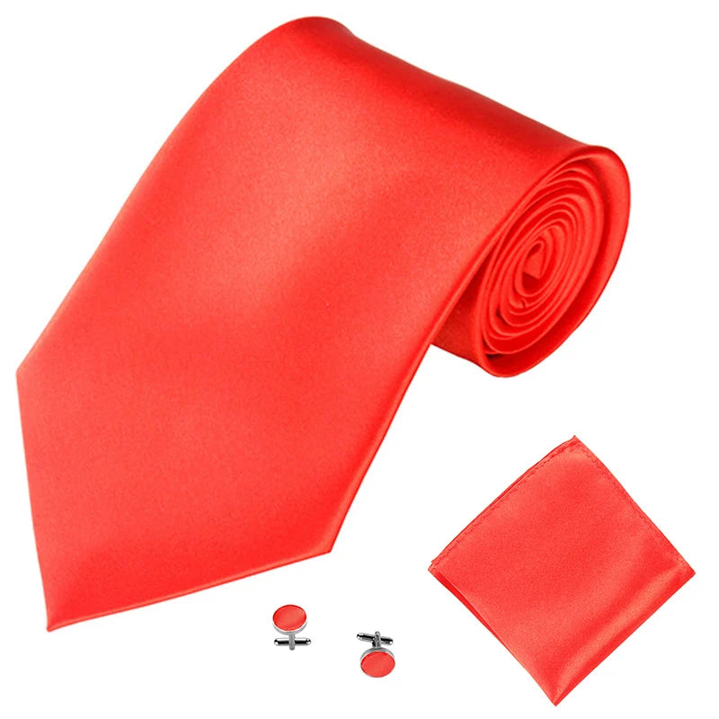 Fashion Men Women Tie Set 10CM 4'' Wedding Accessories Black White Red Blue Gray Yellow Pink Purple Cufflinks Hanky Necktie Sets Good Vibrations