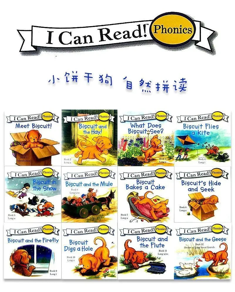 12 Books/set Biscuit Dog Series Picture Book Baby Kids English Cartoon Books Children Learn Words Educational Reading Book Good Vibrations