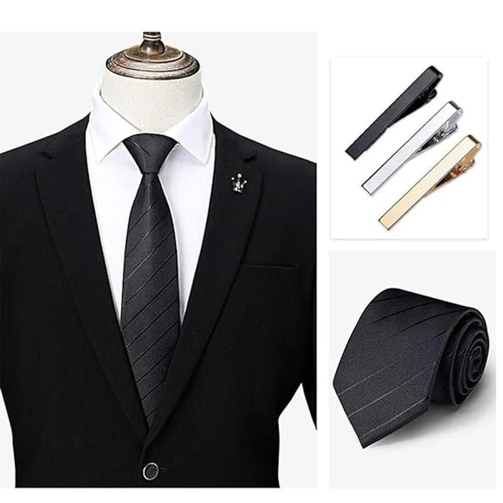 1 or 3 Pack Tie Clips for Men Long Styles Tie Bar Clip Set Square Edges Tie Tack Pins Necktie Bar Necktie Wedding Business Clips Good Vibrations
