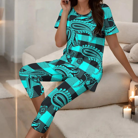 Women'S Two Piece Set Fashion Short Sleeve Daily Street Elegance Cropped Pants Set Round Neck T-shirt Sexy Top Good Vibrations