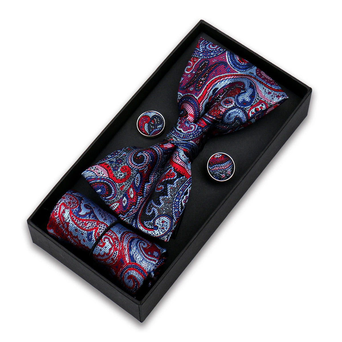 Bowtie For Men Set Gift Box Business Gift Fashion Bow Tie Pocket Square Cufflinks Set Bowtie 3pcs For Wedding Hanky Cravata Neck Good Vibrations
