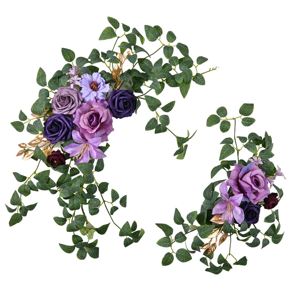 2pcs Artificial Wedding Arch Flowers for Sign, Floral Swag Dusty Decor for Reception Ceremony Backdrop Sweetheart Table Good Vibrations