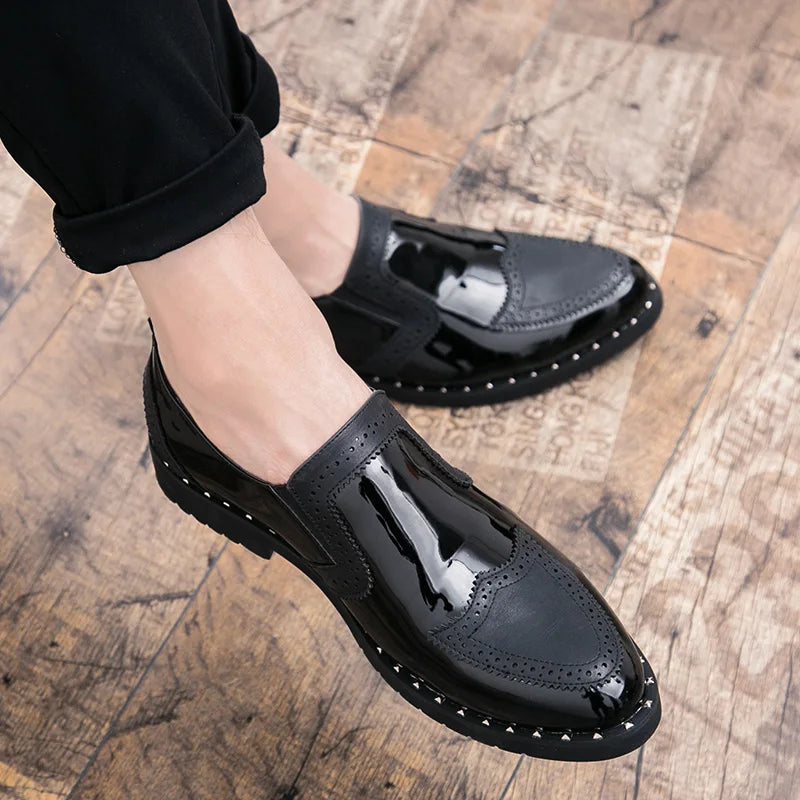 Fashionable Formal Men Shoes Lightweight Outdoor Loafers Thick Soled Wear-resistant Leather Shoes Black Gold andSilverSizes38-48 Good Vibrations