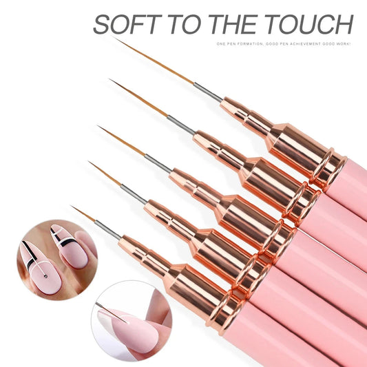 7/10/12/15/20m Pink French Nail Art Liner Painting Brush 5Pcs/set Ultra-thin Elongated Lines Nail Drawing Pen Brush DIY Manicure Good Vibrations
