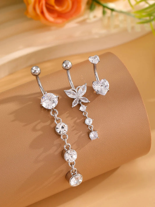 3pcs Gold Color Heart Butterfly Dangled Belly Piercing Sets 14G Stainlees Steel Navel Jewelry for Women Girls Body Belly Rings Good Vibrations Adult Super Store