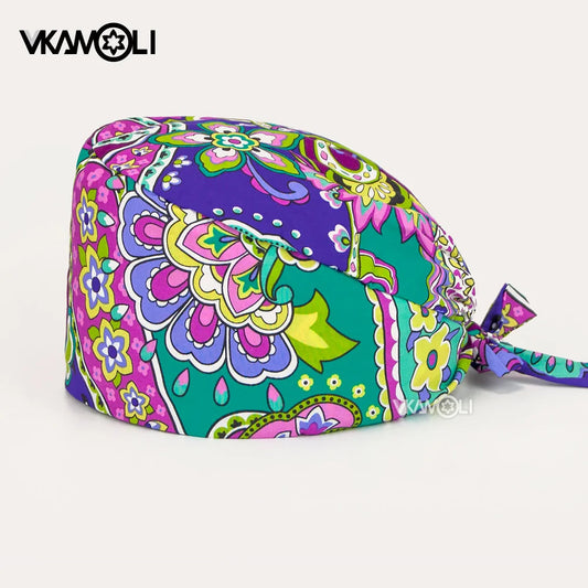 Flower printing hats scrubs women hats Health service Workers adjustable caps beauty salon Work Frosted cap lab pet store hats Good Vibrations