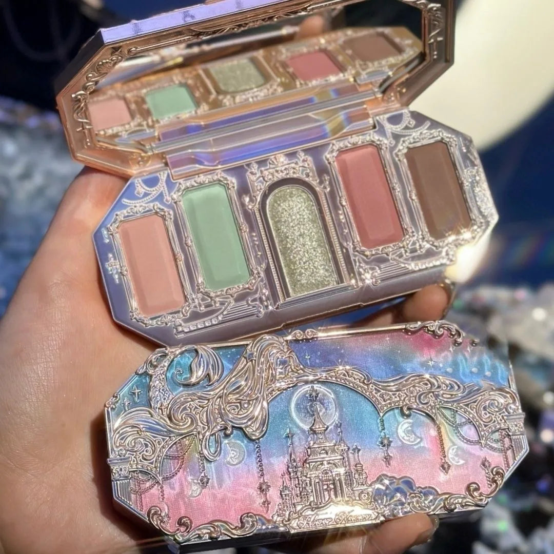Flower Knows Moonlight Mermaid Eyeshadow Delicate Matte Glow Shimmer Chameleon Waterproof 5 Color Glitter Eye Shadow Palette Good Vibrations