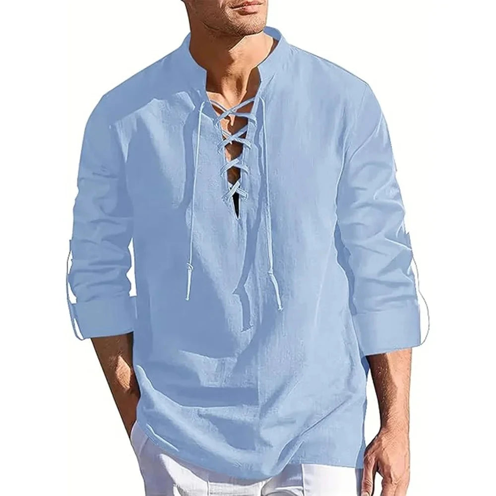 Men's Renaissance Shirt Pirate Medieval Viking Top Long Sleeved Halloween Costume Breathable T Shirts Daily Party Streetwear Good Vibrations