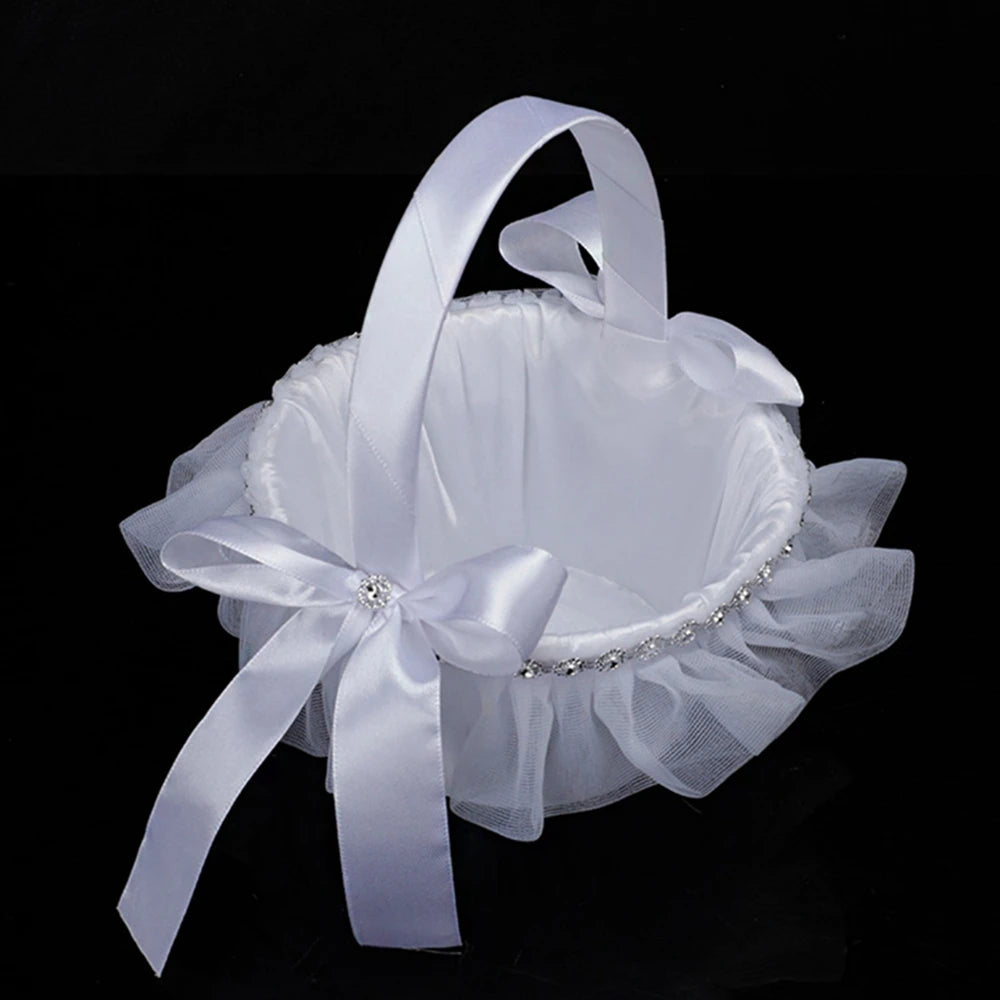 White Flower Girls Basket Simple Wedding Flower Basket  Bride Bridesmaid Hand Held Basket Wedding Ceremony Party Decorations Good Vibrations