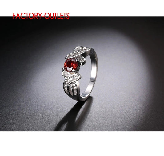 Women's Charm Jewelry Shiny CZ Crystal Genuin 925 Sterling Silver Engagement Ring With Red Stone Fashion Dancing Party Accesorry Good Vibrations