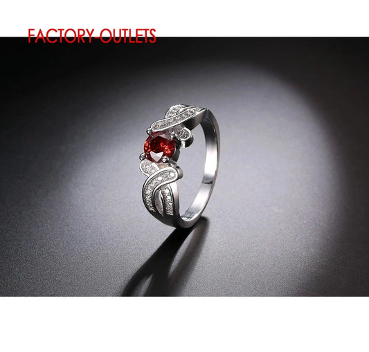 Women's Charm Jewelry Shiny CZ Crystal Genuin 925 Sterling Silver Engagement Ring With Red Stone Fashion Dancing Party Accesorry Good Vibrations