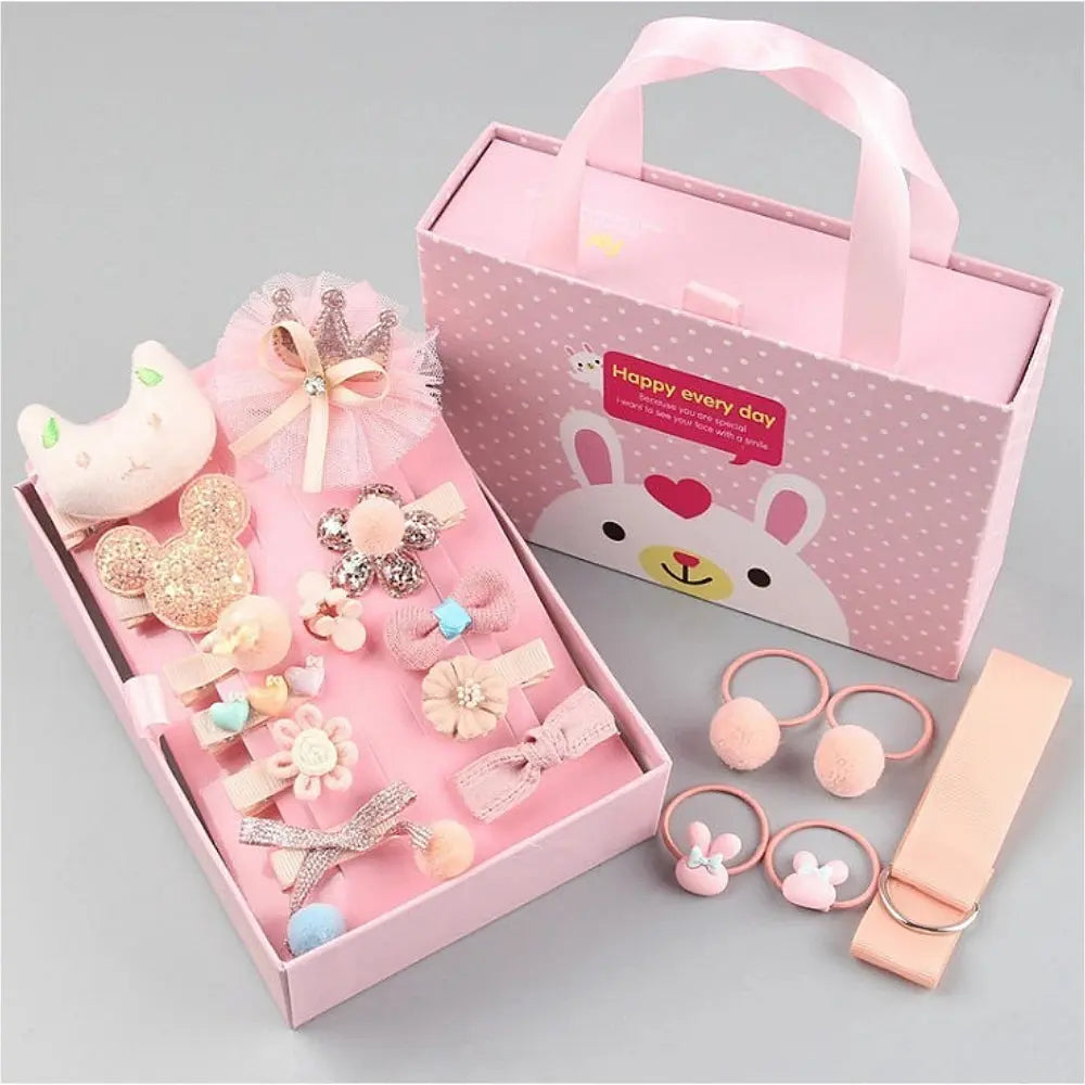 18 Pieces Baby Hair Accessories Princess Headdress Pink Girls Headband Children Barrettes Headband Gift Set Box Good Vibrations